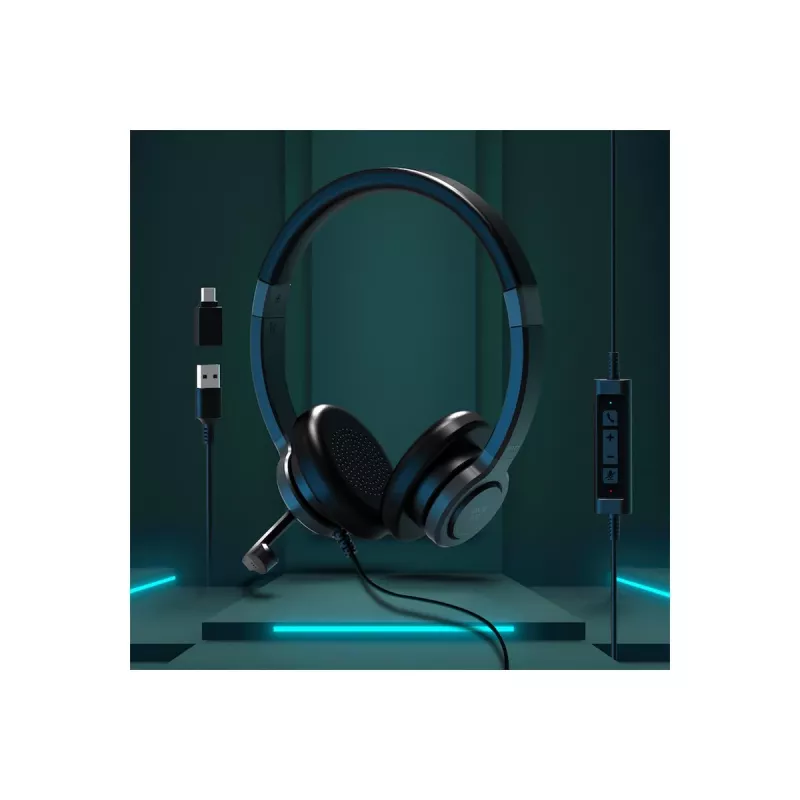 PORT CONNECT | Stereo USB Headphone PRO ON'R 300 | Juhtmega | Kõrvapealsed | Mürasummutus | Must