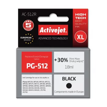 Activejet AC-512R tint (asendab Canon PG-512; Premium; 18 ml; must)