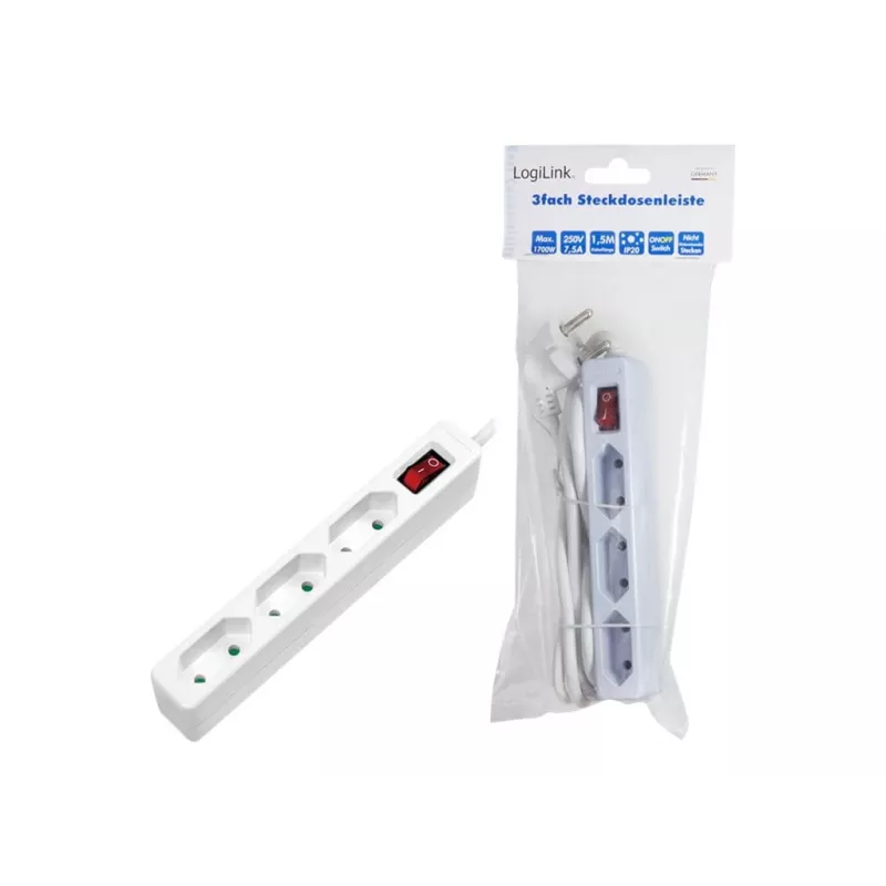 Pikendusjuhe LogiLink LPS230 1.5 m 3 vahelduvvoolupesaga siseruumidesse valge