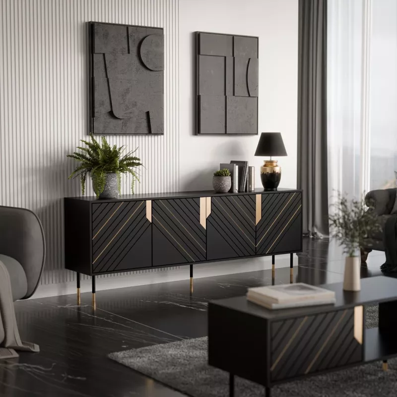Chest of drawers cama meble Cama 4D MOUNTAIN 204x40x72 cm — Must & gold, MDF/particle board