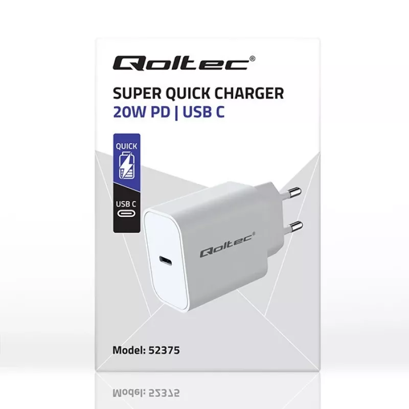 QOLTEC Super Quick PD Charger 20W USB-C (5V/12V) – Kaasaskantav kiirlaadija