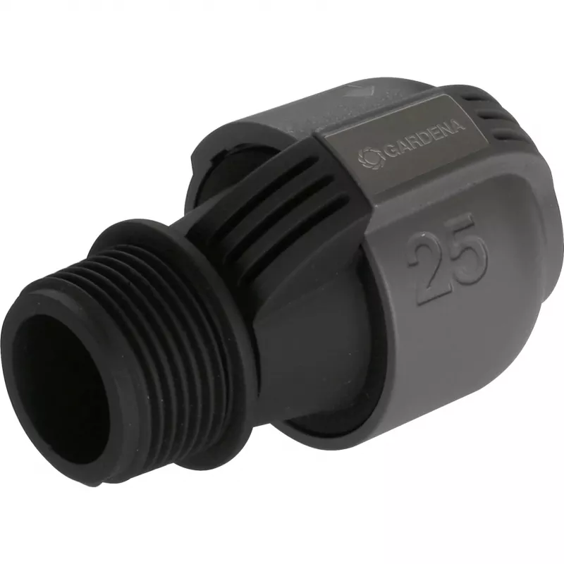Sprinklersystem connector 25mm > 1, must ühendus/hall