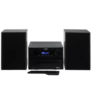 Mini Hi‑Fi stereosüsteem Adler AD 1917 — Bluetooth V5.3, CD/USB/MP3, 2×25W RMS, FM-tuuner, 4‑ribaline ekvalaiser, AUX, must
