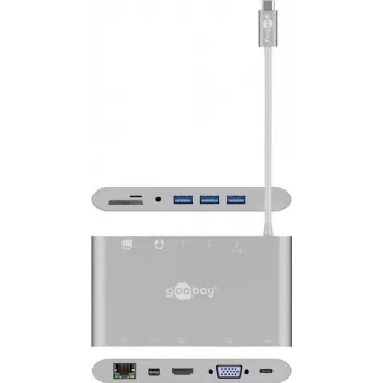 Goobay USB-C™ Mitmepordiadapter - Kõik ühes - Alumiinium - Hõbedane (62113)