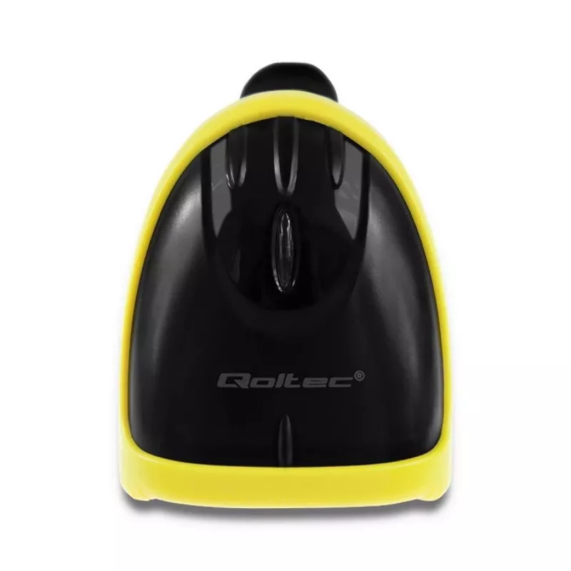 Pihukoodilugeja QOLTEC 50867 — 1D/2D laserskanner, USB-juhtmega, 600 mm lugemisulatus, kollane/must