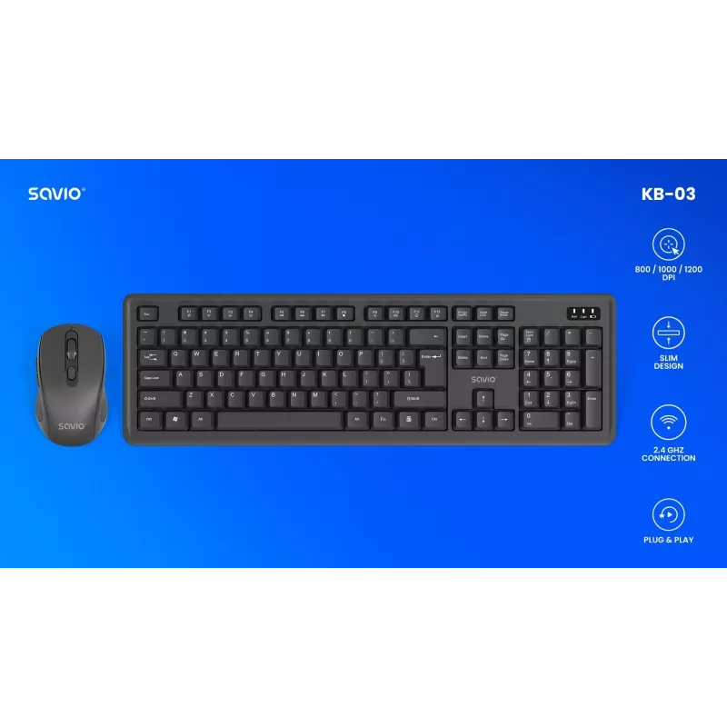 Savio KB-03 klaviatuur ja hiir komplekt kodu/kontori jaoks, USB, QWERTY, USA inglise, must