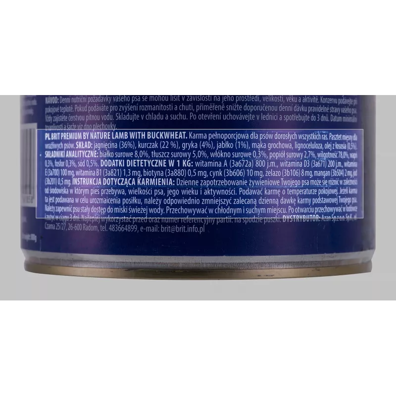 Märg koeratoit Brit Premium by Nature Lamb with Buckwheat 800 g, teraviljavaba, täiskasvanud koerad, purk