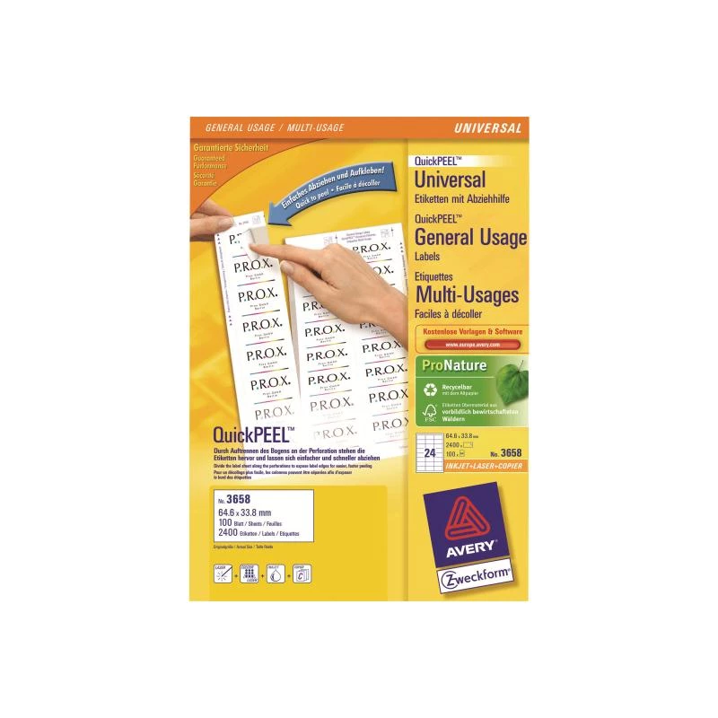 Avery - Sildid - Valge - A4 (210 x 297 mm) - 100 tk