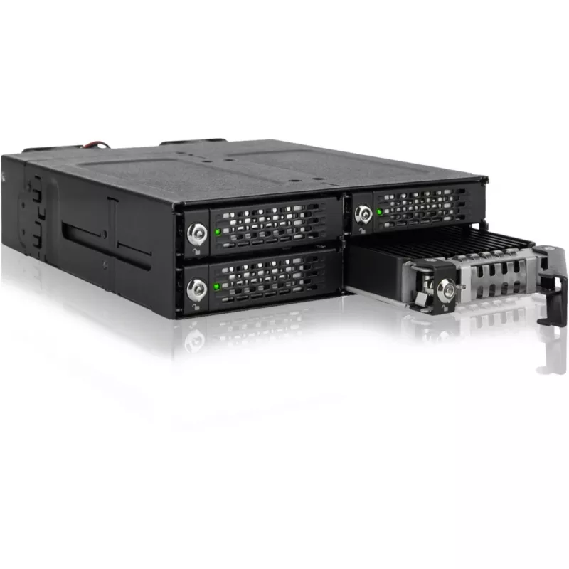 ICY DOCK - ToughArmor MB720MK-B V3 - 4x PCIe 4.0 M.2 NVMe 4x OCuLink-ile 1x 5.25 sahtliga mobiilses raamis, metallist, must, võtmelukuga (tri-mode ühilduv)