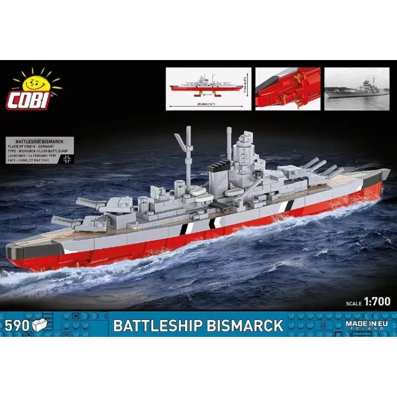 Ehituskomplekt Cobi lahingulaev Bismarck mudel, 590 osa