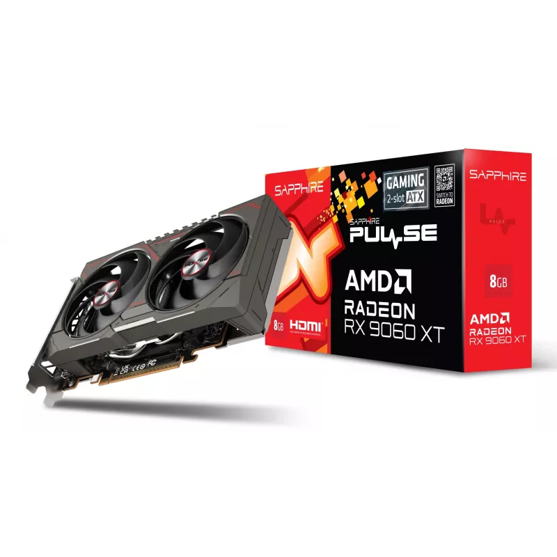 Graafikakaart Sapphire Radeon RX 9060 XT — 8 GB GDDR6, 128-bit, PCIe x16 5.0, kahe ventilaatoriga jahutus
