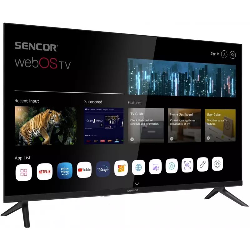 LED SMART TV SENCOR SLE 32S803B 32 tolli webOS HD 1366×768, HDR10, Wi‑Fi, Bluetooth, DVB‑T/T2/C/S/S2, 3×HDMI, 2×USB