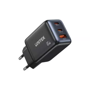 Unitek seinilaadija GAN 65W 2x USB-C ja 1x USB-A, Power Delivery 3.0