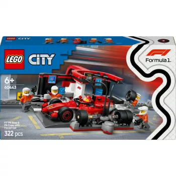 LEGO City F1 boksipeatuse komplekt 60443 — Ferrari F1 auto, 322 osa, 5 minifiguuri, vanusele 6+