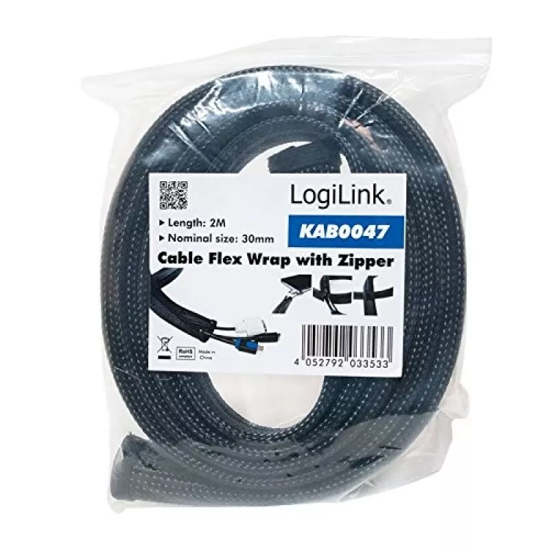 LOGILINK KAB0047 LOGILINK painduva kaabli korrastaja tõmblukuga, must 2 m