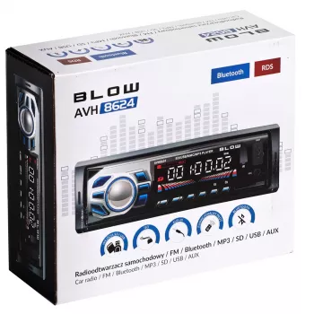 Autoraadio BLOW AVH-8624 — FM RDS, 45W RMS, Bluetooth, USB, MicroSD, AUX, LCD-ekraan, kaugjuhtimispult, must