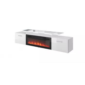 TV-kapp Cama Meble ROVA elektrilise kaminaga 190x37x48 cm valge/läikvalge