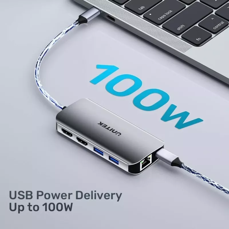 USB-C Hub Unitek D1122A01 koos 2x HDMI 4K ja 100W toiteedastusega