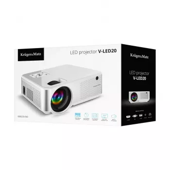 Standard throw projektor kruger & matz V-LED20 FullHD 1080p 1920x1080, LED, 1.4:1 throw, 15–150 tolli ekraan, Bluetooth, 3W kõlar