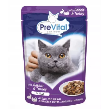 Märg kassitoit PREVITAL Kana ja küülik tarretises 100 g kotike, täiskasvanud kassidele, 7% valku, 82% niiskust