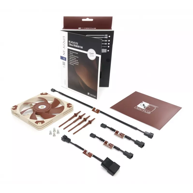 Ventilaator Noctua NF-A12x15 FLX — 120 mm õhuke 15 mm arvutikorpuse ventilaator, 12 V, 1850 p/min, 94,2 m³/h, 23,9 dB, 3-kontaktiline