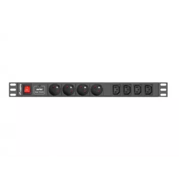 Toitejaotusseade LANBERG PDU-04E04I-0200-IEC-BK — 1U, 4 E-tüüpi pesa, 2 m kaabel, 10 A, 220–250 V