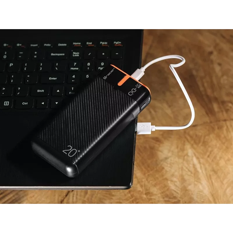 TRACER EnerGen 20000 mAh akupank, Power Delivery 20W, USB-C sisend, 2×USB-A väljundit, toetab 3 seadet, oranž