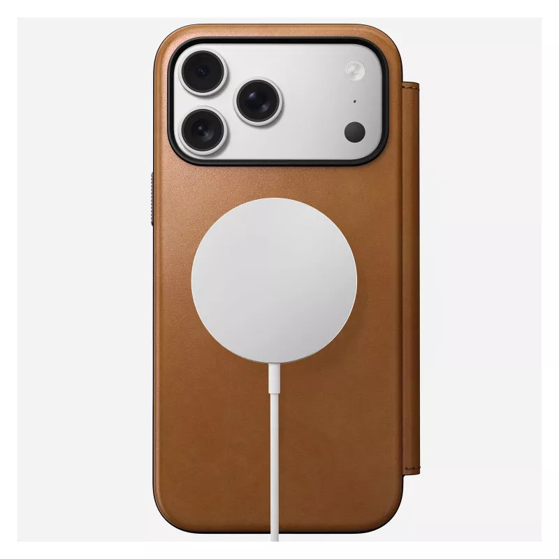Mobiiltelefoni flippümbris Nomad Modern Leather Folio kate iPhone 17 Pro Max jaoks — Tan, mahutab kuni 17,5 cm (6,9 tolli) ekraani, 4 kaarditaskut