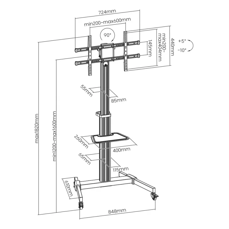 TV seinakinnitus SBOX FS-444 37–86-tollistele teleritele, kuni 50 kg, VESA kuni 600×400