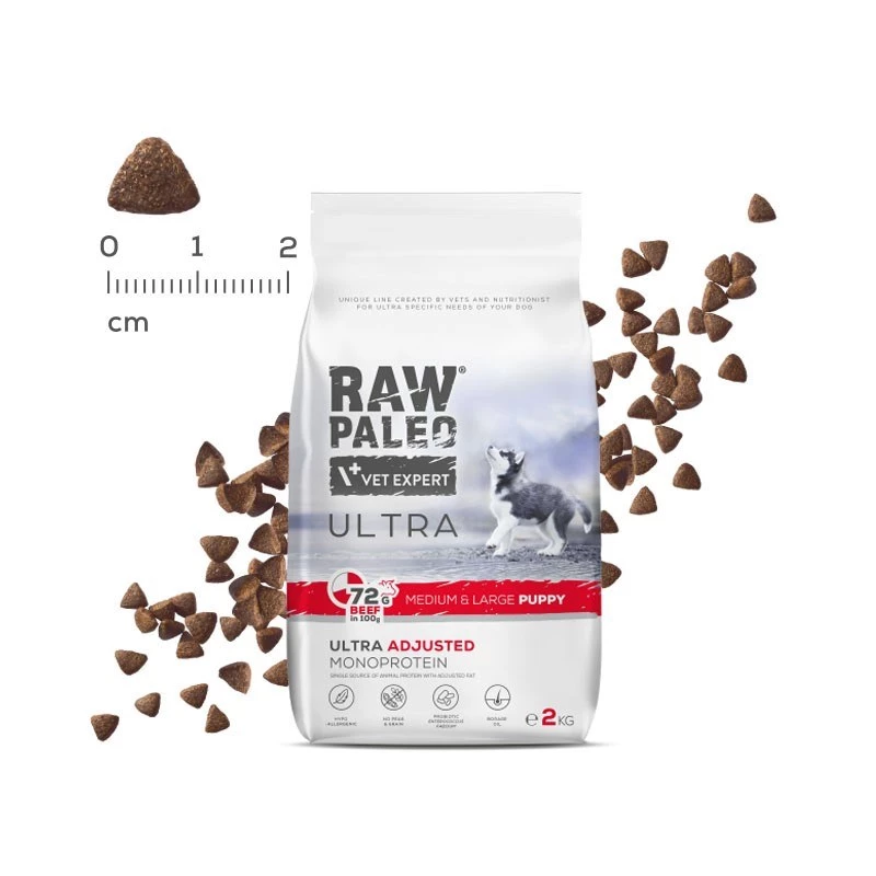 RAW PALEO Ultra Medium&Large Puppy Veiseliha - kuivtoit kutsikatele - 10 kg