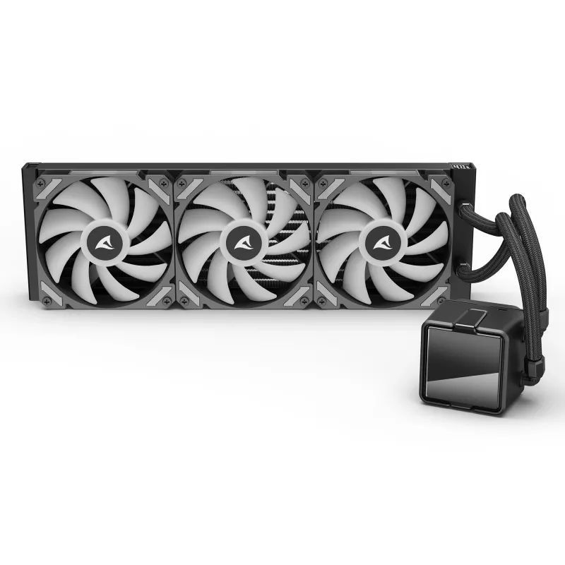 Universaalne vedelik-CPU jahuti Sharkoon S60 ARGB — 360 mm radiaator, 3×120 mm PWM-ventilaatorit, must