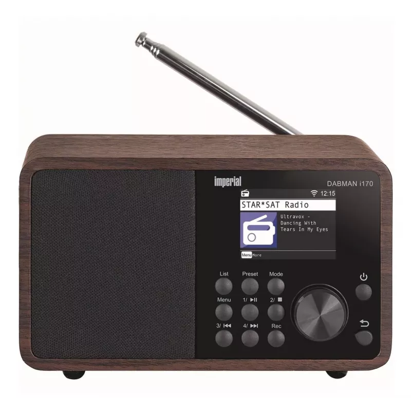 Kaasaskantav DAB+ raadio Imperial DABMAN i170 — FM/DAB+ tuuner, 10 W RMS, 2,4-tolline ekraan, 3,5 mm, USB-A, must/puit