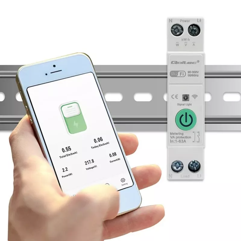 DIN-liistule paigaldatav WiFi-relee QOLTEC 50881 — võrgu lülitusrelee 63A elektripaigaldistele