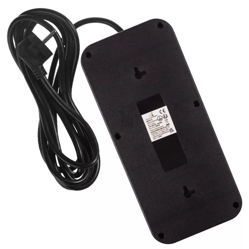 Pikendusjuhe MACLEAN MCE391 B – 6 pistikupesa, 4×USB-A + 1×USB-C, 110–240V, 2500W, 3 m kaabel, must