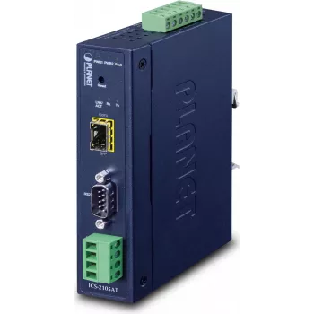Planet tööstuslik RS-232 -422 -485 IP-muundurile - 1x COM - 1x 100Base-FX -SFP - 9-48VDC - -40-+75