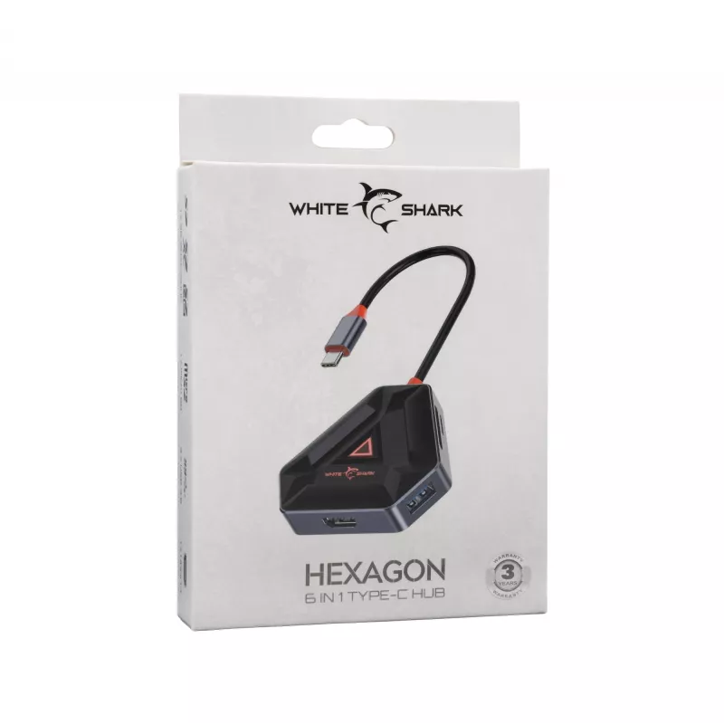 USB-C jaotur SBOX HEXAGON 6-ühes HDMI ja Ethernetiga, USB-C valge