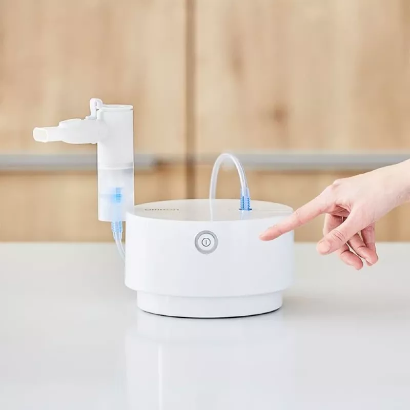 Tabletop nebulizer Omron C28P with 10 ml/min capacity, 2.65 µm particle size, Valge, dimensions 265×195×143 mm