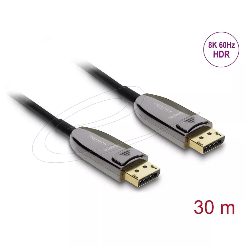 DELOCK aktiivne optiline DisplayPort 2.1 kaabel 8K 60 Hz 40 Gbps 30 m