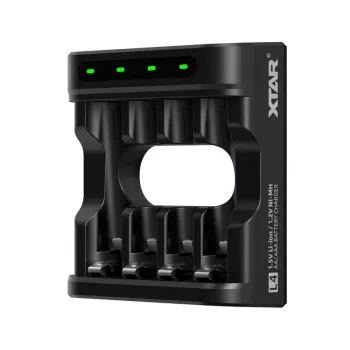 Akulaadija XTAR 4-pesaline AA/AAA (Li-ioon, NiMH) USB-C, LED-indikaatorid, must