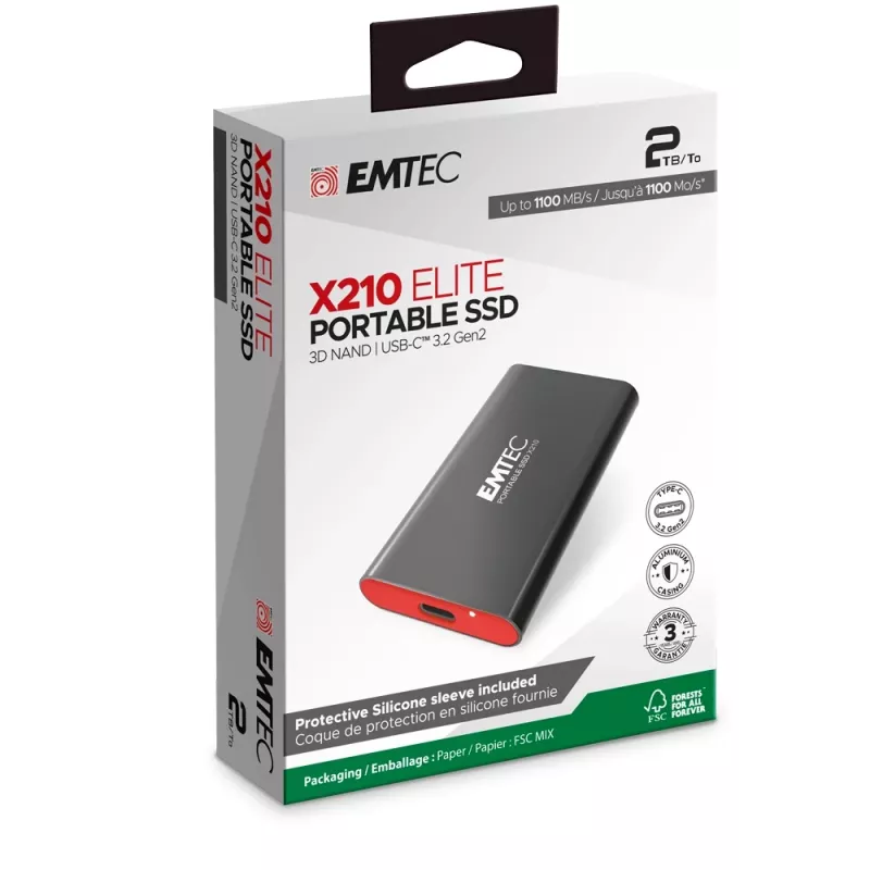 Emtec X210 ELITE 2 TB USB Type-C 3.2 Gen 2 (3.1 Gen 2) Must, Punane