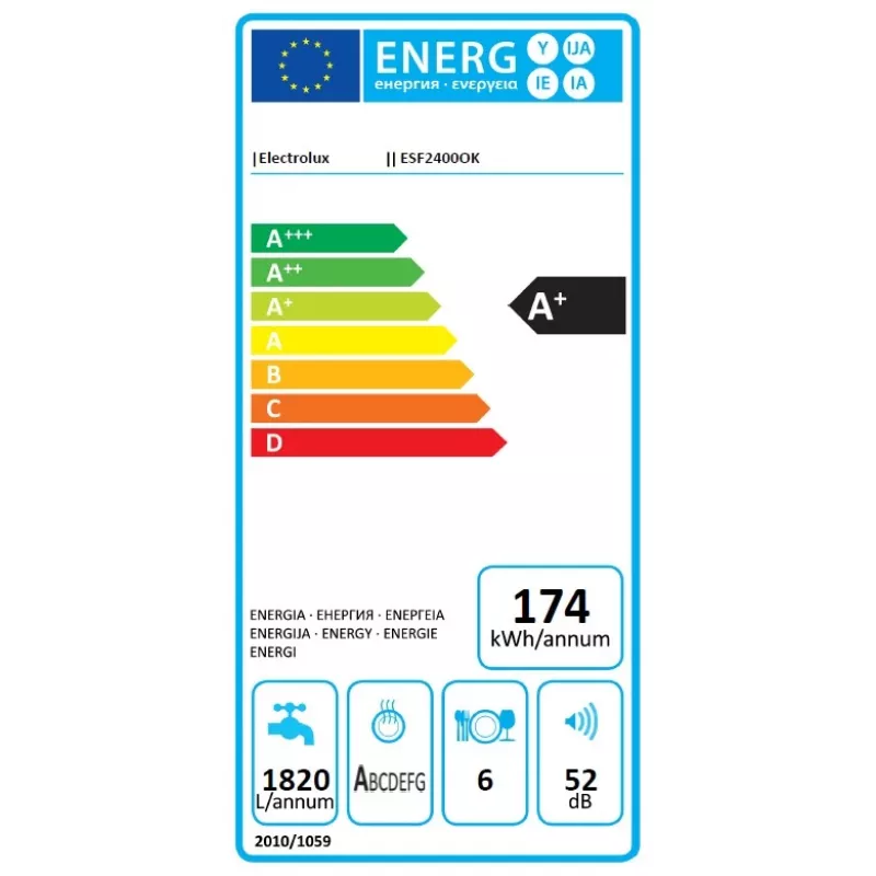 Electrolux ESF2400OK lauaplaadile paigaldatav nõudepesumasin 6 komplektile 52 dB