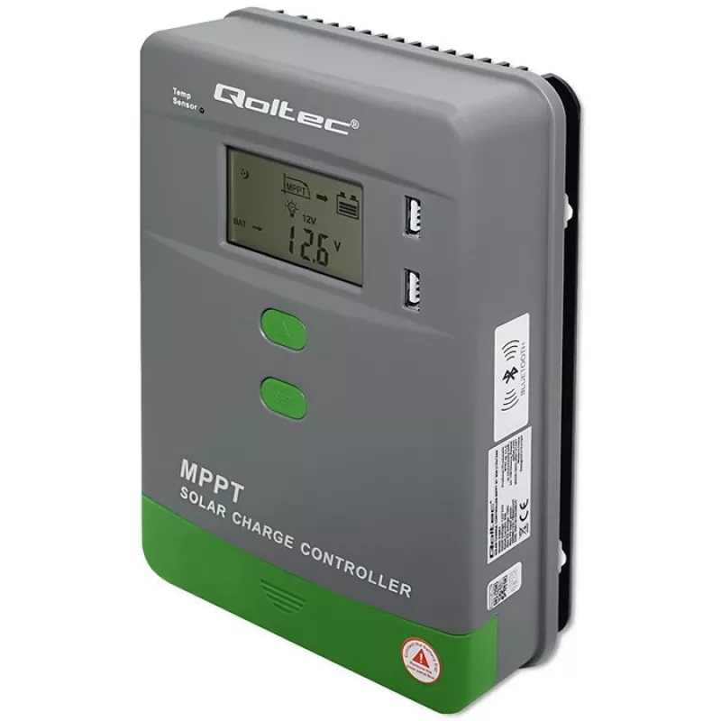 MPPT päikeselaadimiskontroller QOLTEC 53662 temperatuurianduriga