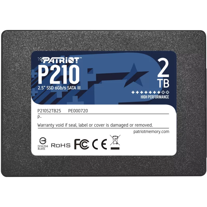2.5-tolline SATA III SSD PATRIOT P210 2 TB — 500 MB/s lugemiskiirus, 400 MB/s kirjutamiskiirus, 7 mm