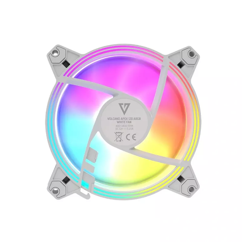 120 mm korpuse ventilaator MODECOM VOLCANO APEX 120 ARGB Valge — 120 mm ARGB jahutusventilaator