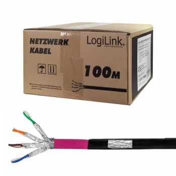 Logilink Professional - Kaabel rullis - 100 m - S/FTP - Cat.7 toorkaabel - Halogeenivaba, välitingimustesse, Gigabit Etherneti tugi, otse maetav - Must (CPV0082)