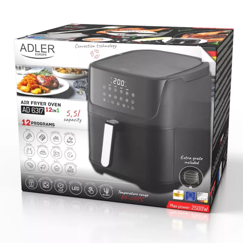 Õhufritüür - 12 programmi 5,5 L Adler