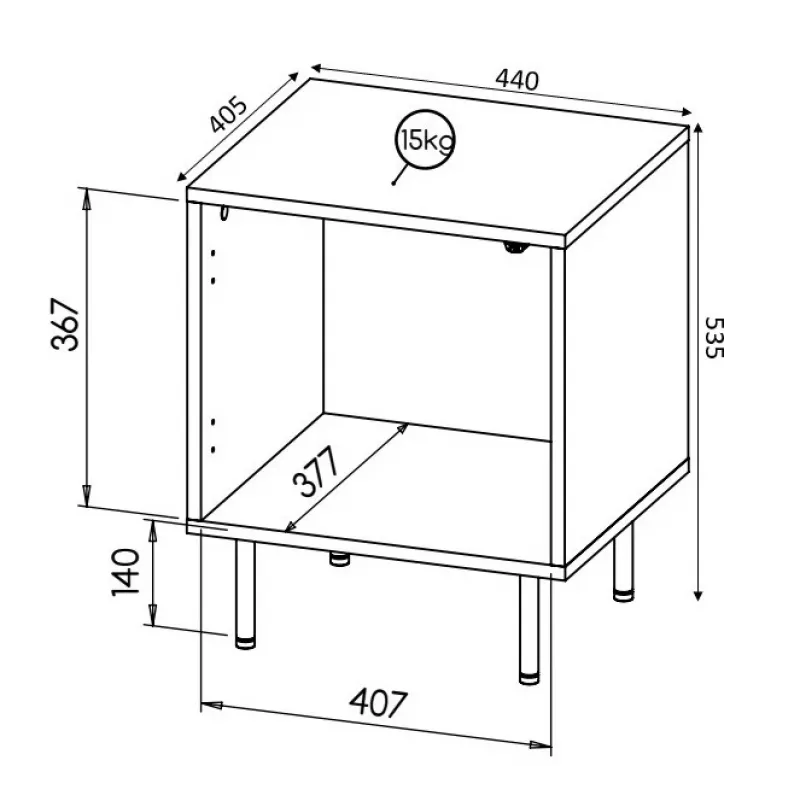 Öökapikomplekt Cama Meble HOLE — 2 tk, 44×40,5×53,5 cm, valge matt, MDF/puitlaastplaat, 16 mm raam