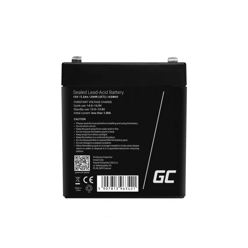 Green Cell AGM45 UPS aku suletud pliiaku (VRLA) 12 V 5,3 Ah