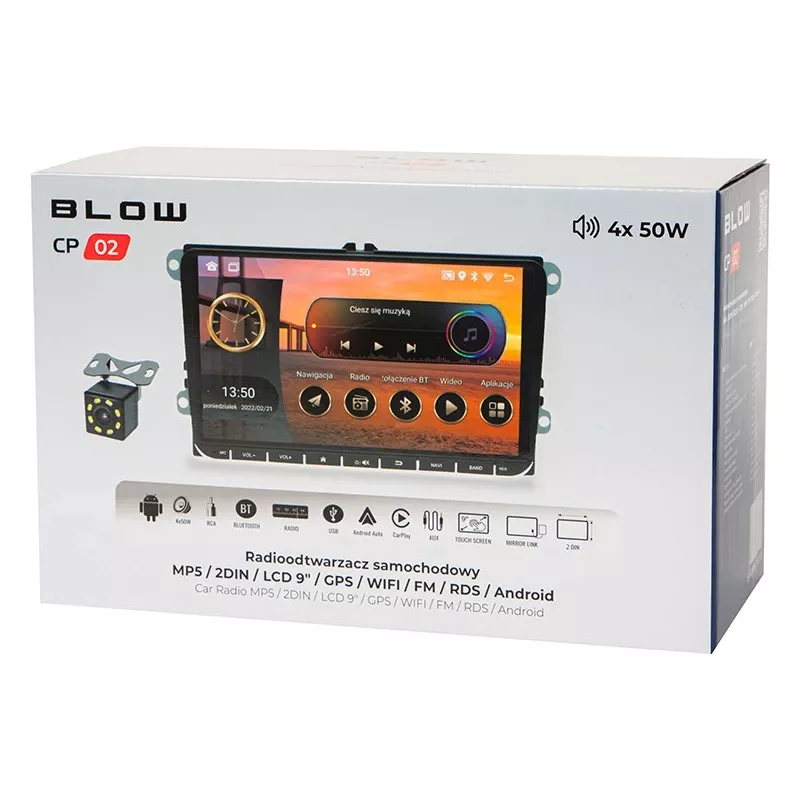 Autoradio BLOW CP02 2DIN 9-tolline puuteekraan Android GPS, kahe-DIN multimeediaüksus