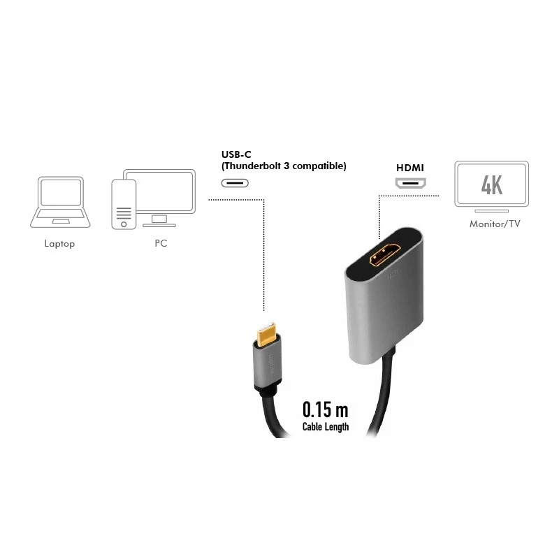 LogiLink CUA0103 USB 3.2 Gen1 USB-C to HDMI-A kaabel 0,15 m must hall